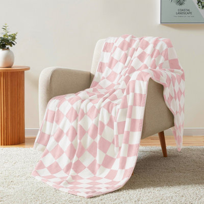 Homelike Moment Checkered Blanket Twin Size, Pink Checkerboard Grid Soft Fluffy Fleece Twin Blanket, Fuzzy Cozy Plush Flannel for Couch, Comfy Warm Lightweight for Bed (Pink,60x80IN)