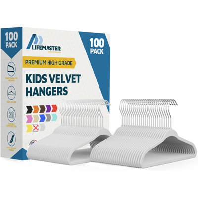 Pink Velvet Kids Hangers 100 Pack, 10.83" Non-Slip Baby & Toddler Hangers for Clothes, Space-Saving Slim ABS Plastic with 360° Swivel Hook & Notched Shoulders, Up To 10 lb Capacity