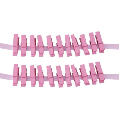 100PCS Pink Mini Wooden Clothespins with 25 Yds Ribbon – 1.4" Photo Clips for Crafts & Decorations