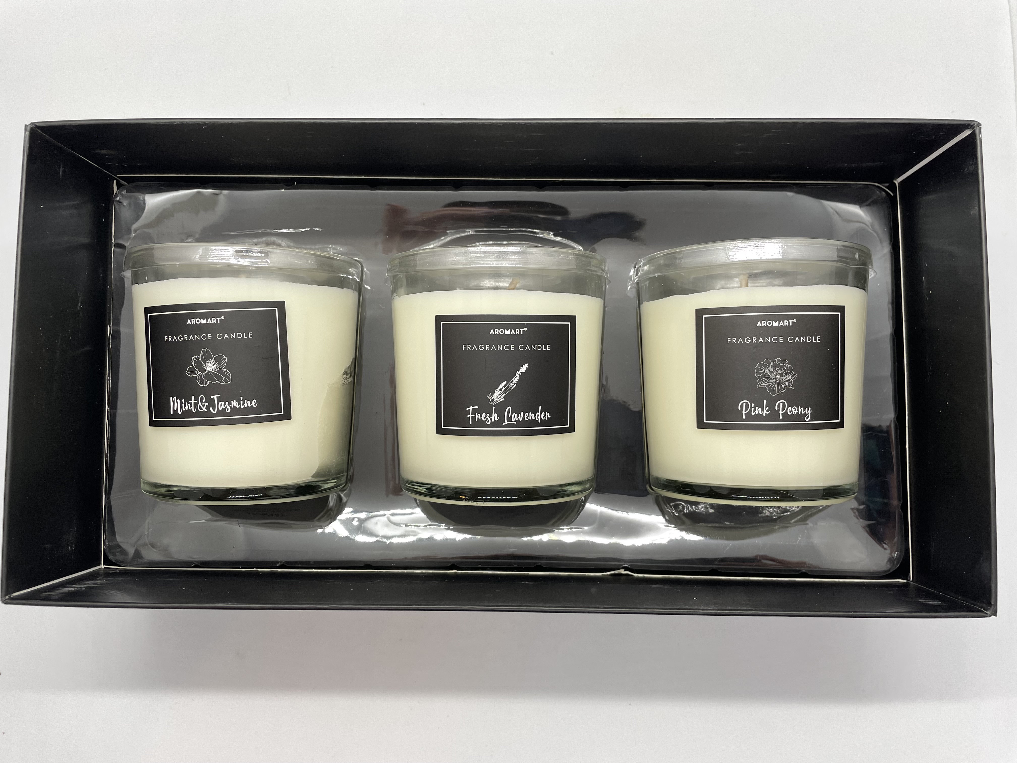Aromart Set Of 3 Glass Scented Candles With Mint & Jasmine, Pink
