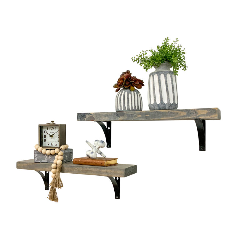 2 Piece Pine Accent Shelf, 7" H x 24" W x 5.5" D, Walnut