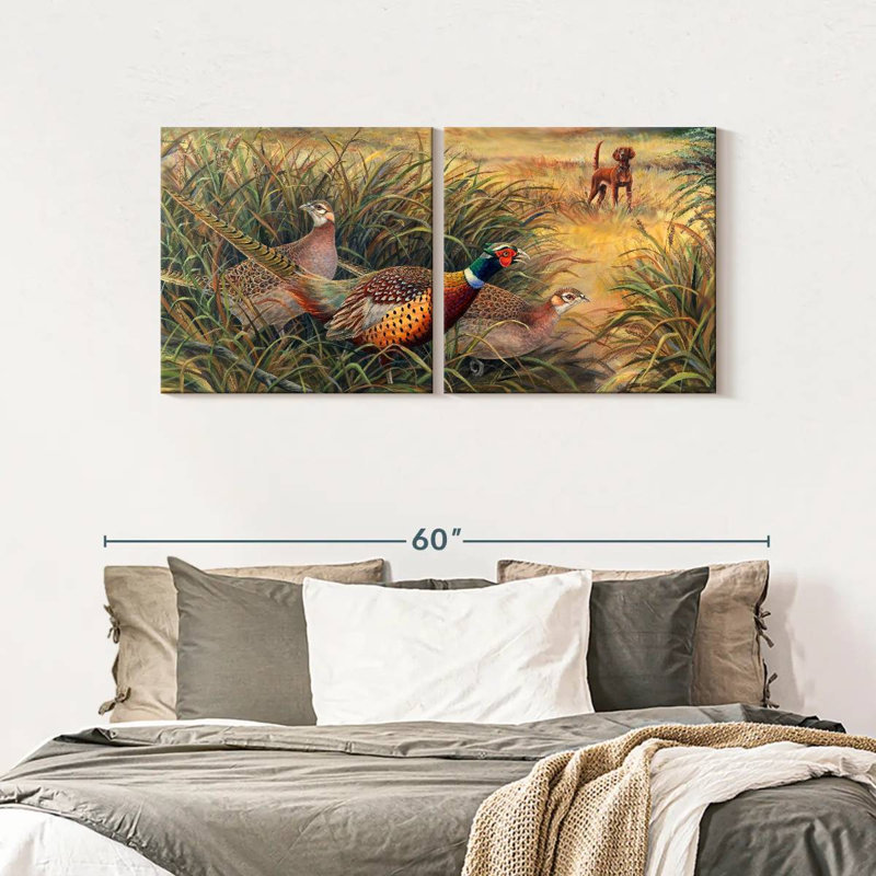 Faisans et Red Setter, H 24 po x l 50 po