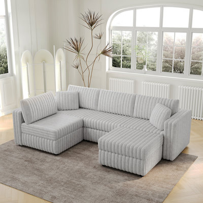 106.3" Soft  U-Shaped 4-Person Sofa. Matches 30.7" Ottoman With Hydraulic Lift. Comfortable & Stylish. For Bedroom & Living Room. Light Gray. Modern Furniture. Modular Design.