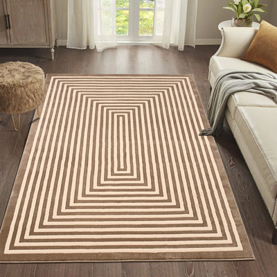 Modern Geometric Area Rug, Concentric Design, Indoor Floor Mat for Living Room and Hallway