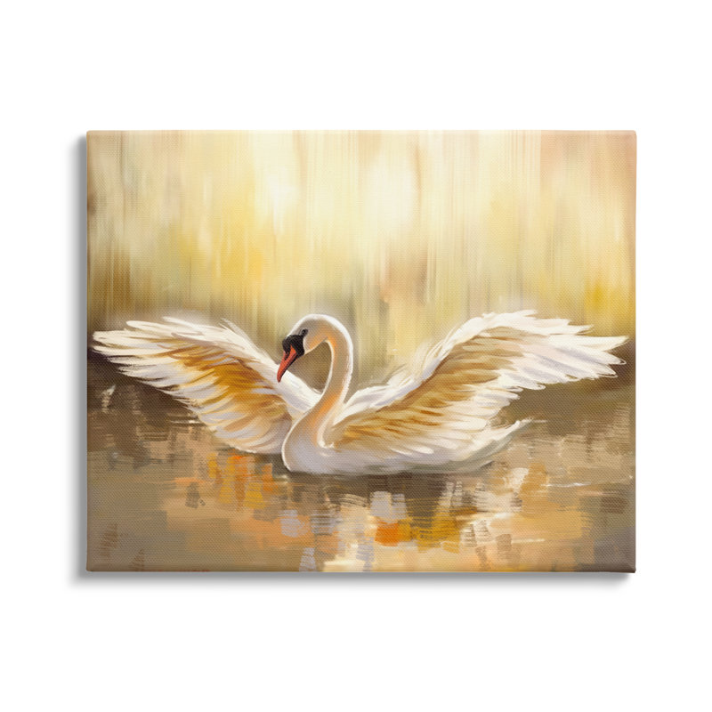 Au-871-Toile, cygne, ailes ensoleillées, étang sur toile par Ziwei Li, impression, H 16 po x l 20 po x P 1,5 po