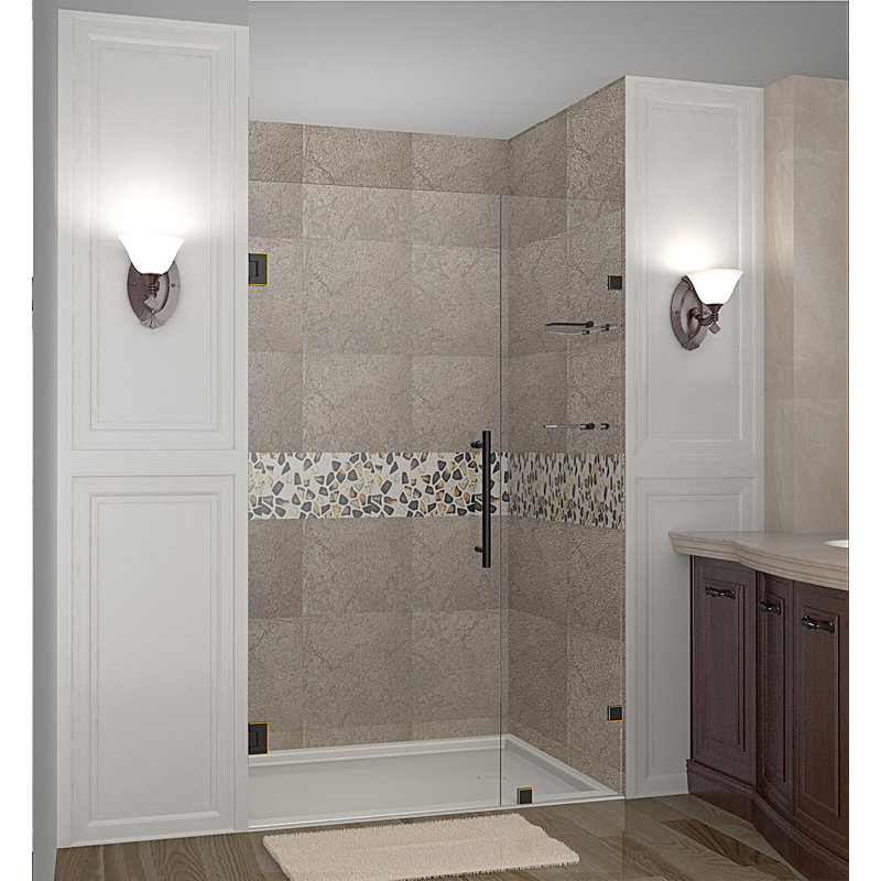 Nautis GS 43 x 72 Hinged Completely Frameless Shower Door, Stainless Steel, Clear