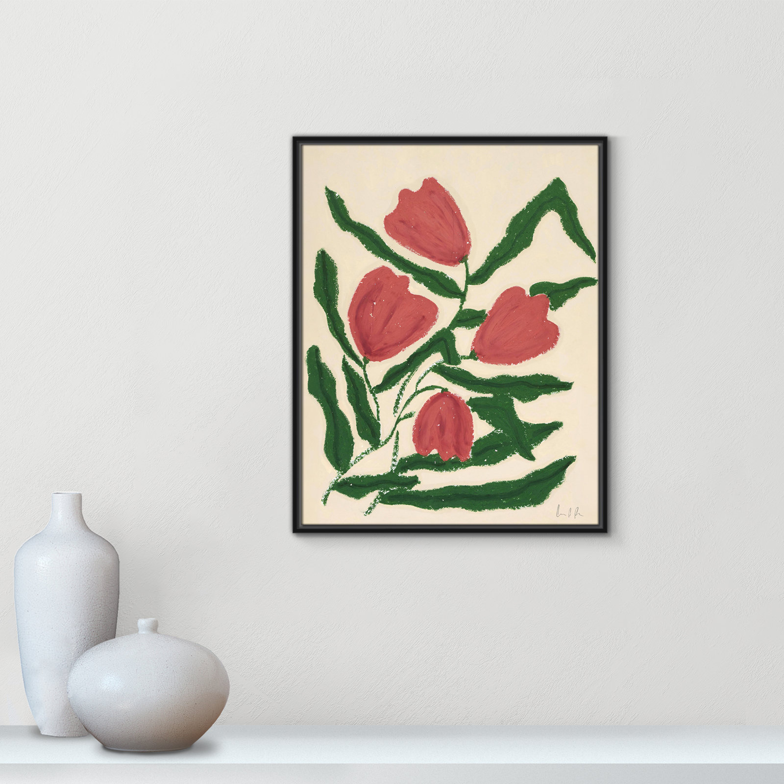 Red Tulips  Print by Camilla Bergqvist, 29.5" H x 23.5" W, Black