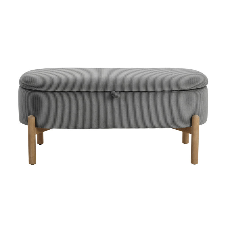Banc de rangement rembourré avec siège en velours côtelé et pieds en bois massif 1 pièce, Gris