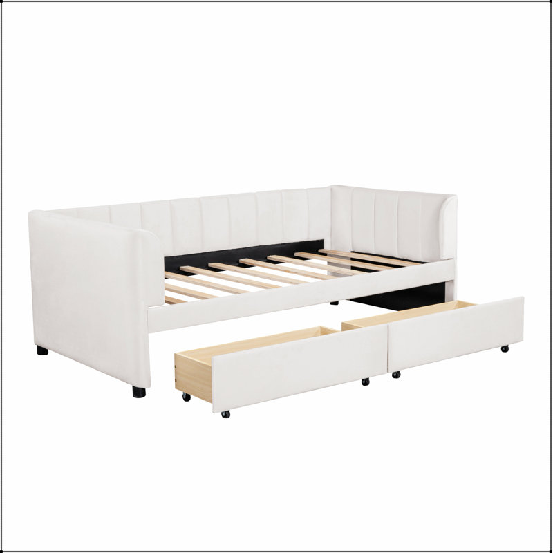 Lit de jour rembourré avec dossier ErgoNomic Design et 2 tiroirs