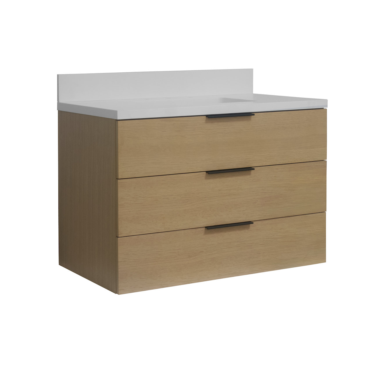 Mitchell 36'' Single Bathroom Vanity, Blonde Wood, Matte White Quartz