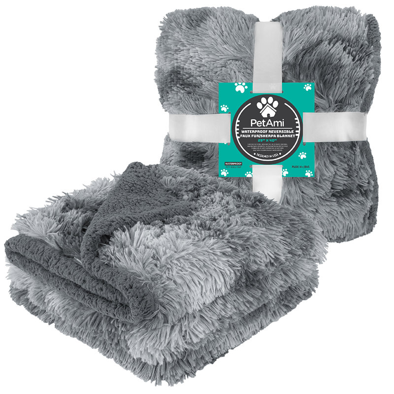 Faux Fur Sherpa Pet Blanket, 29" x 40", Tie-Dye Gray