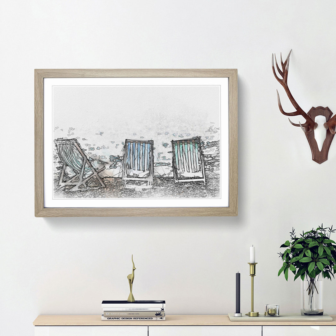 Deckchairs upon Brighton Beach in Abstract - Picture Frame Graphic Art Print