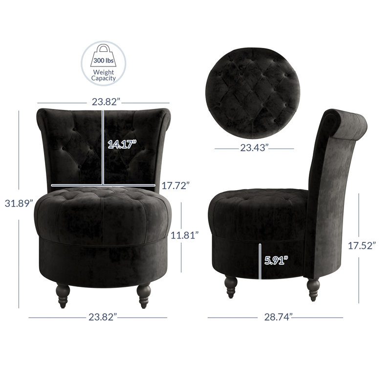 Akeeyla Velvet Barrel Chair, Black