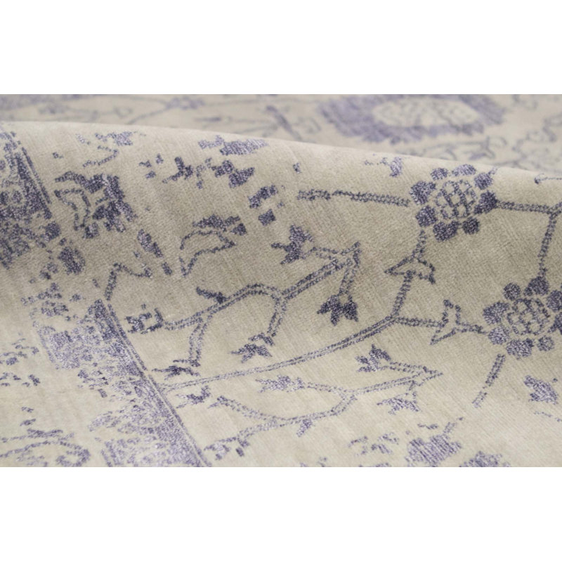 Hand-Knotted High-Quality Silver and Blue Area Rug