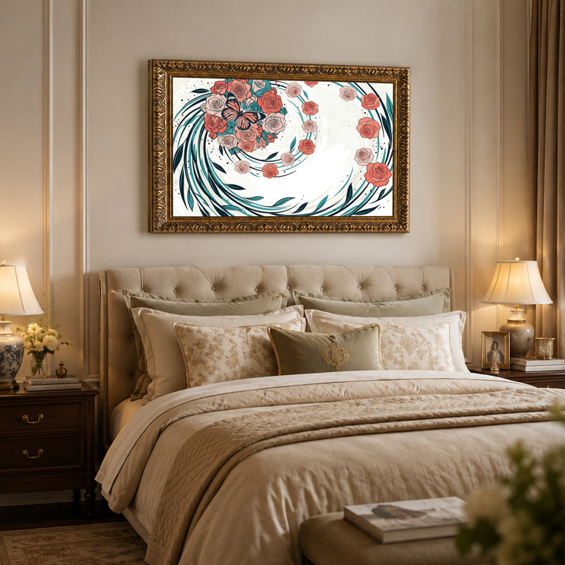 Art mural sur toile Coral Roses and Monarch Butterfly, 20"H x 30"W