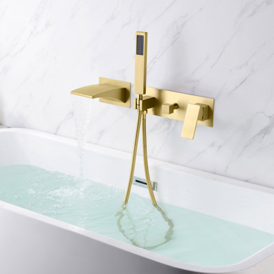 Sumerain Wall Mount Tub Filler Faucet with Handheld Shower, Bathtub Faucet with Brass valve