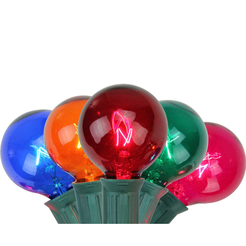 10 Multi-Color Transparent G40 Globe Christmas Lights - 9' Green Wire
