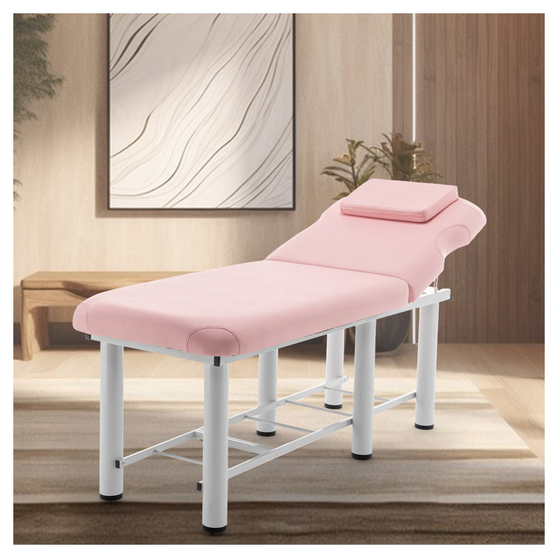 Table de massage professionnelle portative avec dossier réglable, structure en métal rose