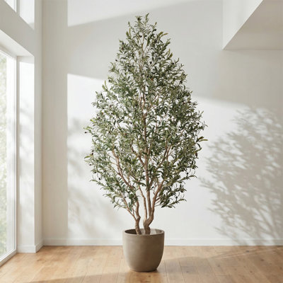 9FT（270CM） Large Artificial Olive Tree - Lifelike Fake Olive Tree in Black Cement Pot for Hotel Lobby, Commercial Space & Minimalist Decor