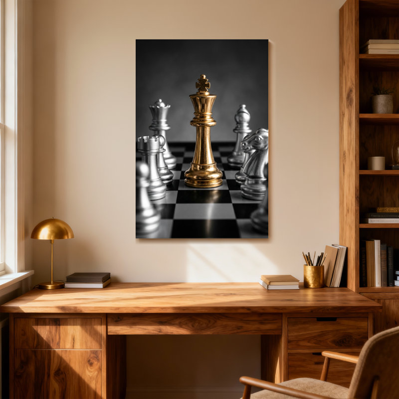 Tableau des pièces Fashion Golden Chess King, H 48 po x l 32 po