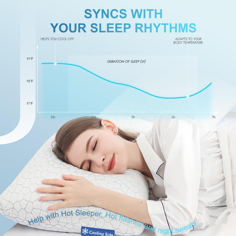 Queen Size Cooling Shredded Memory Foam Pillows, Set of 2