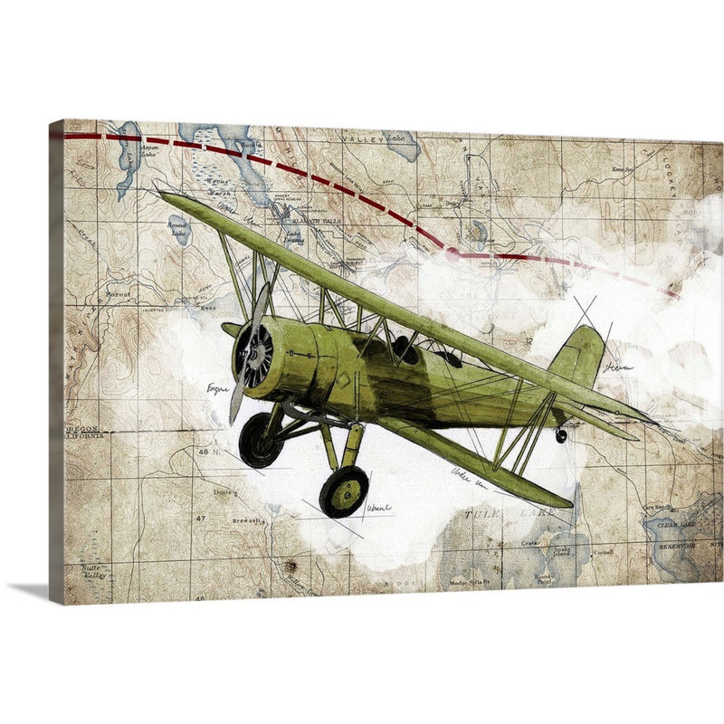 Biplane, impression d’art graphique sur toile, Toile tendue, H 32 po x l 48 po x P 1,25 po