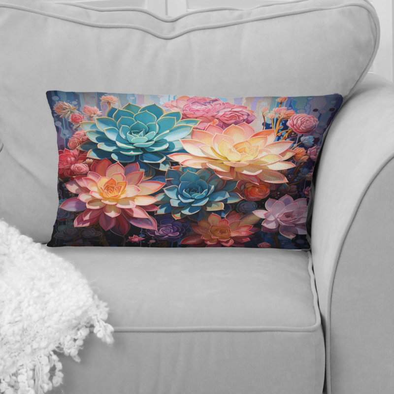 Coussin rose à motif de plantes grasses roses Serenade I
