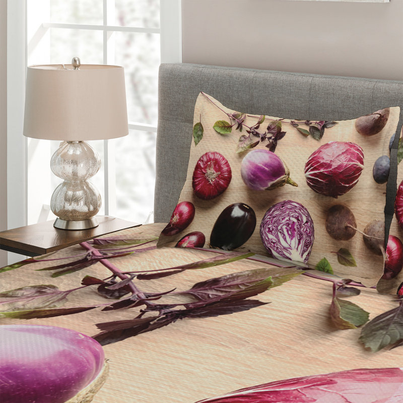 Vegetables Farmhouse / Country Polyester Coverlet, King Bedspread + 2 Shams