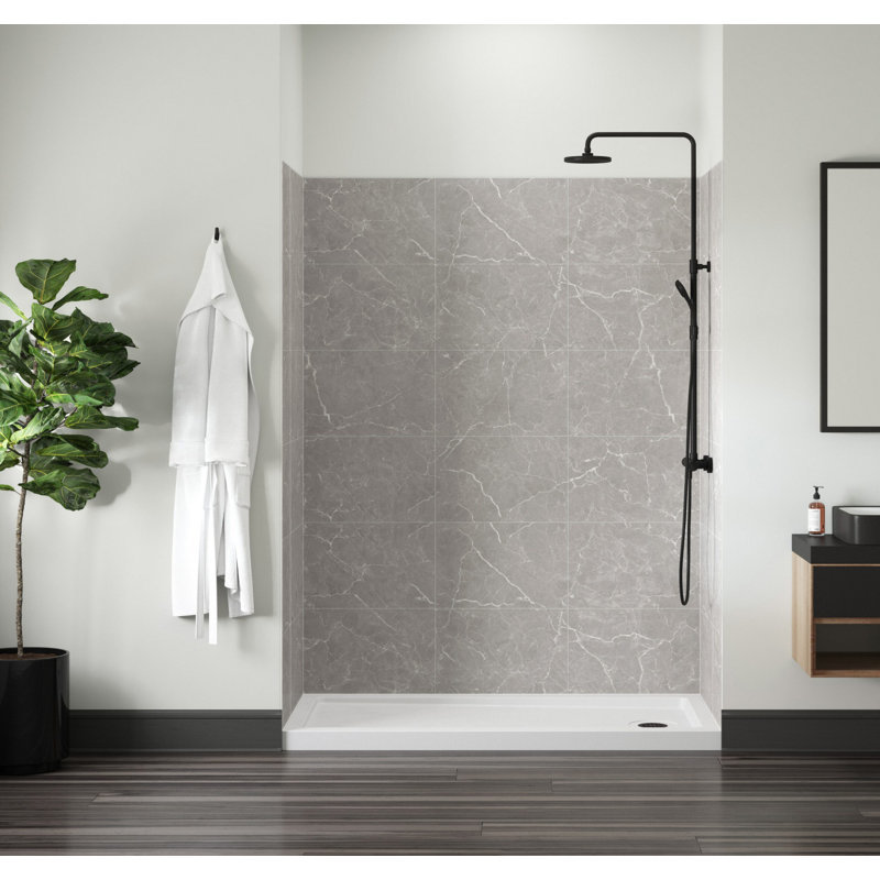 Jetcoat 78" x 60" Polished Gray Marble Alcove Shower Wall Kit