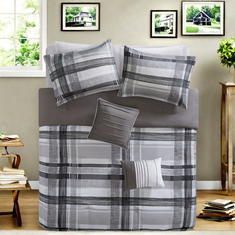 Antimicrobial Polyester Bedding Sets, Modern Plaid Design For Cozy Home