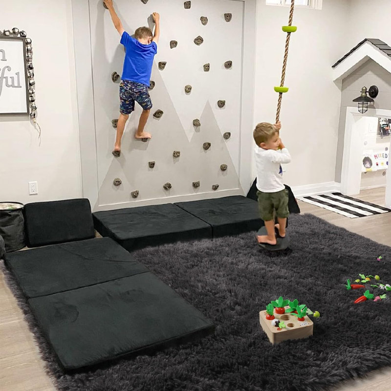 Tapis à poils longs de grande taille, très moelleux et minimaliste, Rectangle de 10 pi x 14 pi, Noir