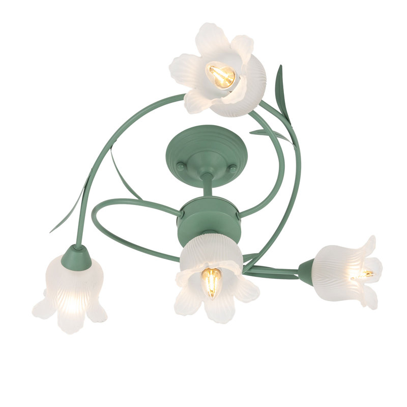 Plafonnier semi-encastré 4 lumières à abat-jour floral
