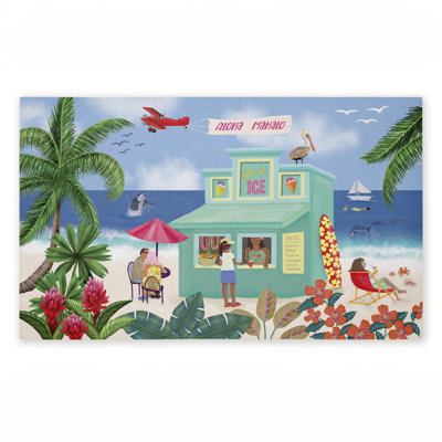 Aloha Island Beach Scene Printed Outdoor Door Mat, design by Darlene Seale, 18"x30"