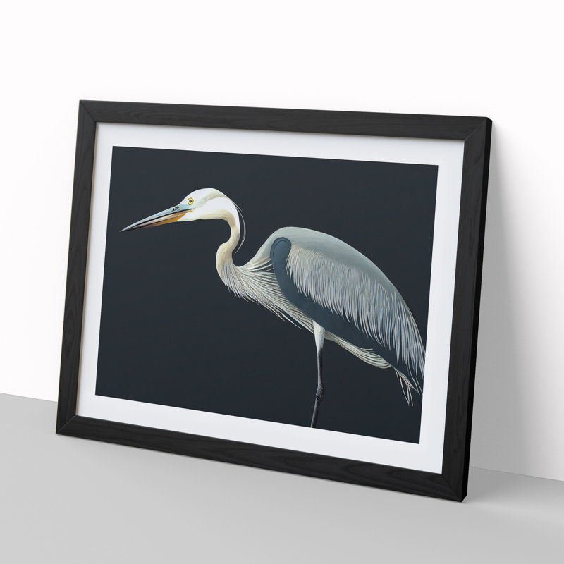 XH1022-1252X Beaming Heron Bird - Single Picture Frame Print, Black, 46cm H x 64cm W x 2cm D
