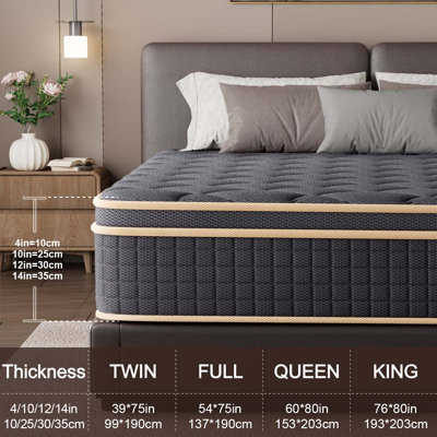  14"Medium Hybrid Bed Mattress, Individual Pocket Coils, Cool Sleep Mattress Compressed in Box