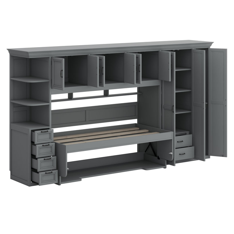 Lit escamotable mural avec garde-robe, armoire et bureau Murphy, Gris