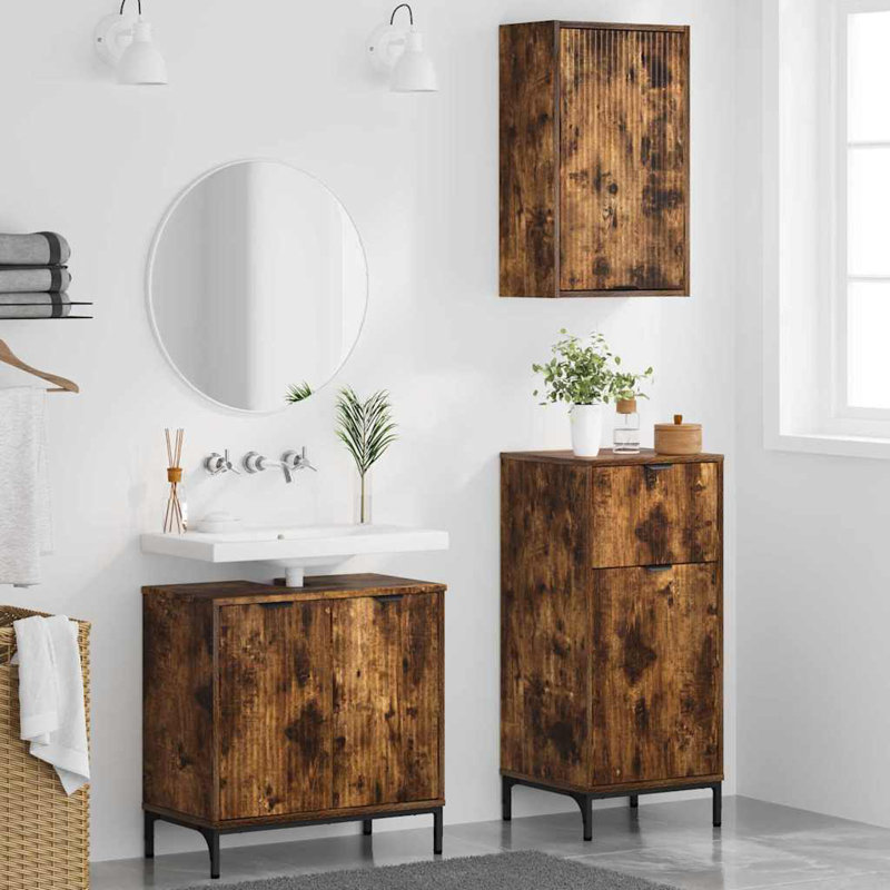 Bathroom Storage Furniture Set, Smoked Oak