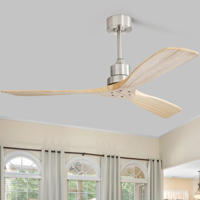 Sofucor Kemp 52" 3-Solid Wood Blade Classic Ceiling Fan with Remote Control and no Lights