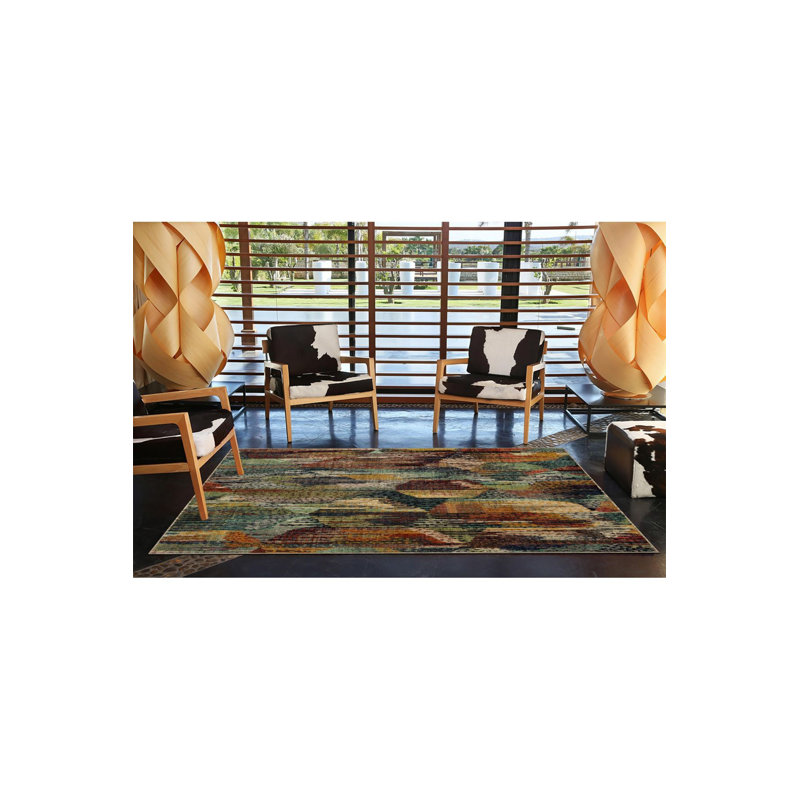 Multi Color Flowing Pattern Decorative Washable Area Rug, Rectangle 5'1" x 7'7"