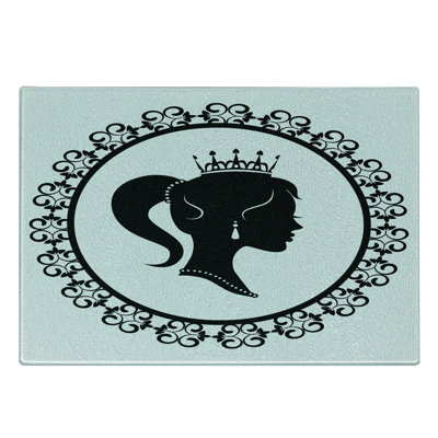 Ambesonne Cartoon Tempered Glass Cutting Board Profile in Frame Noble Black and White