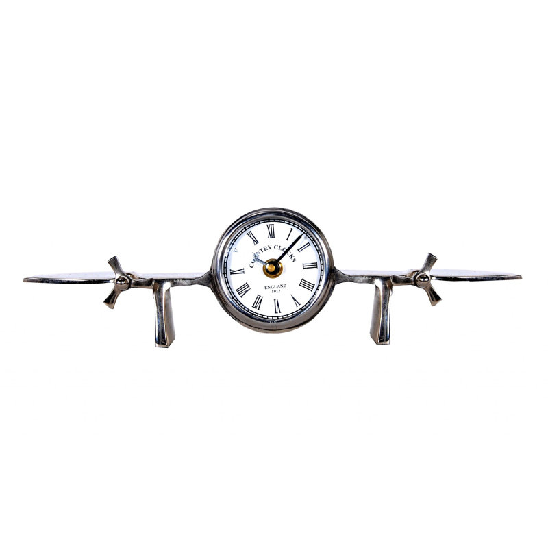 Horloge de table mécanique analogique en métal argenté