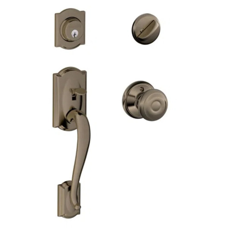 Ensemble de poignées à cylindre simple Camelot et bouton géorgien, Étain antique, No