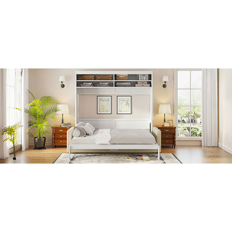 Queen Size Murphy Bed Wall Bed with Sofa, White