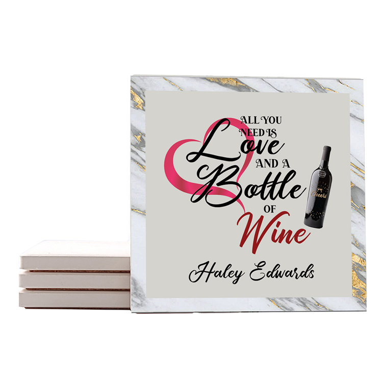 Trinx I Love Wine Quotes - Small Border Ceramic Square 4 Piece Coaster ...