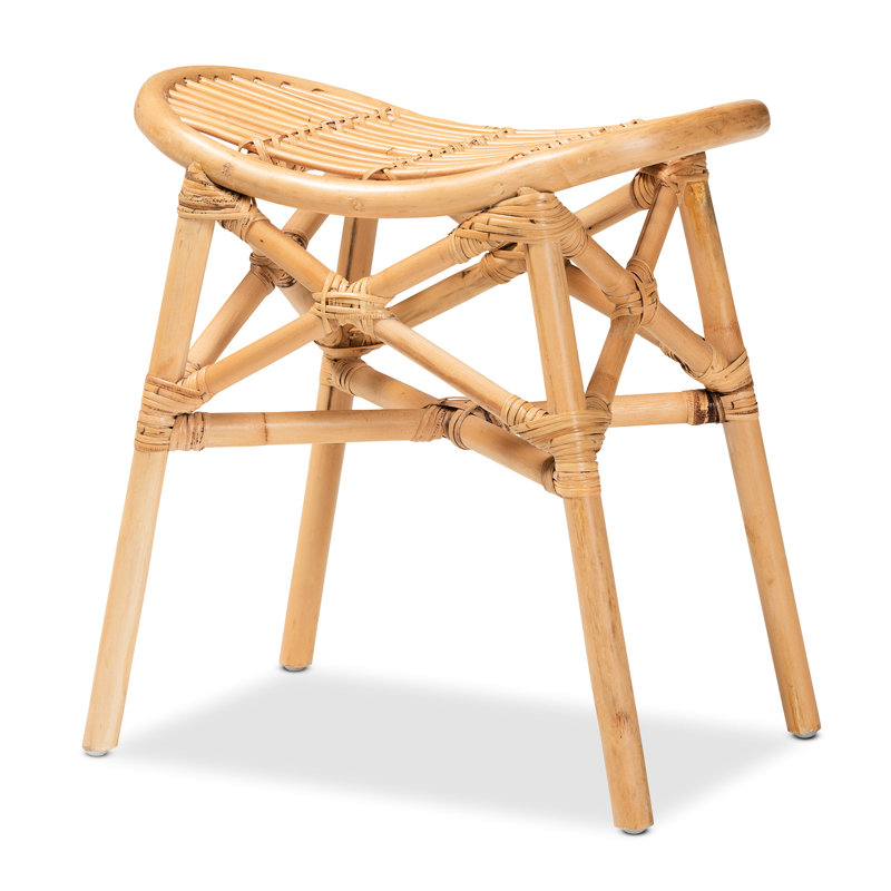 Tabouret de style bohémien moderne fabriqué à partir d'un siège plié naturel avec pieds croisés en angle, entièrement assemblé, brun 18,39 po de largeur, 12,93 po de profondeur, 18,3 po de hauteur, 4,18 lb de largeur et de profondeur