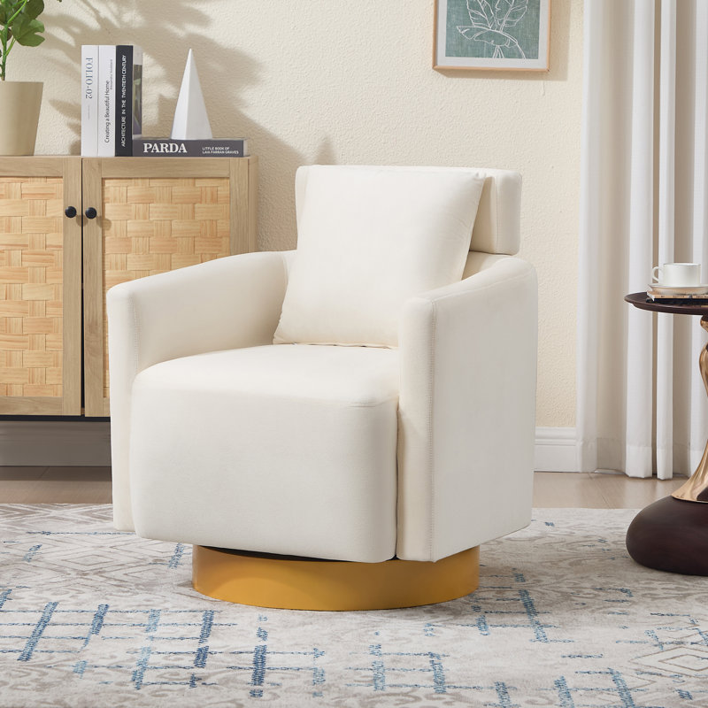 Velvet Upholstered Swivel Accent Chair with Cushion, White