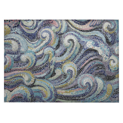 Tapis bleu / jaune en polyester tissé à la machine intérieur / extérieur Shorthill