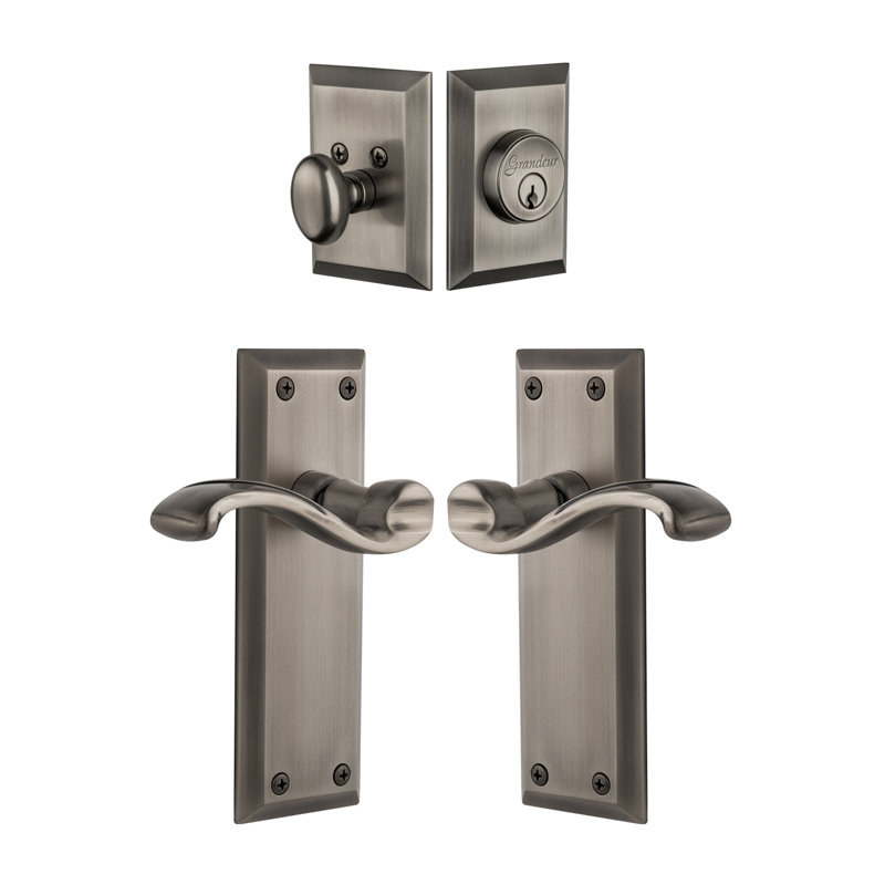 Fifth Avenue Entry Lever Set with Deadbolt, Antique Pewter