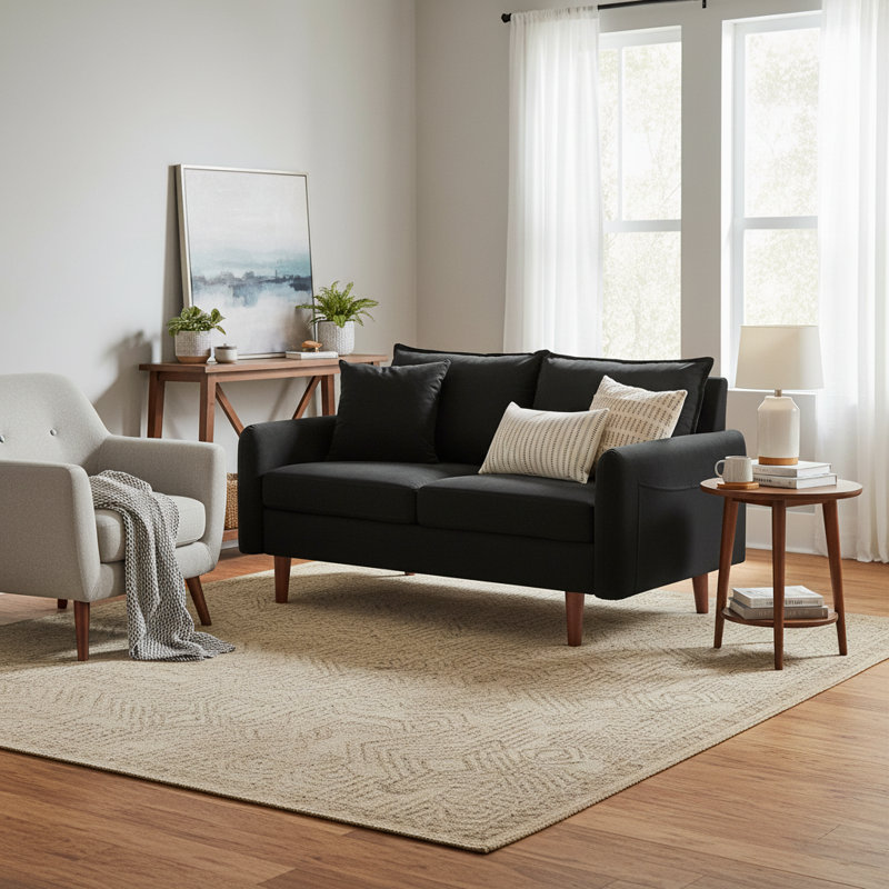 Sofa 56" Velvet Round Arm Loveseat, Black