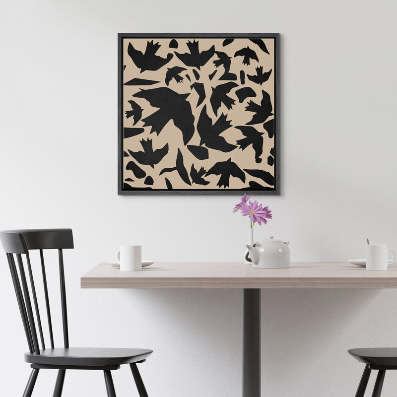 Black Tan Birds, Black Floater Frame, 24" H x 24" W